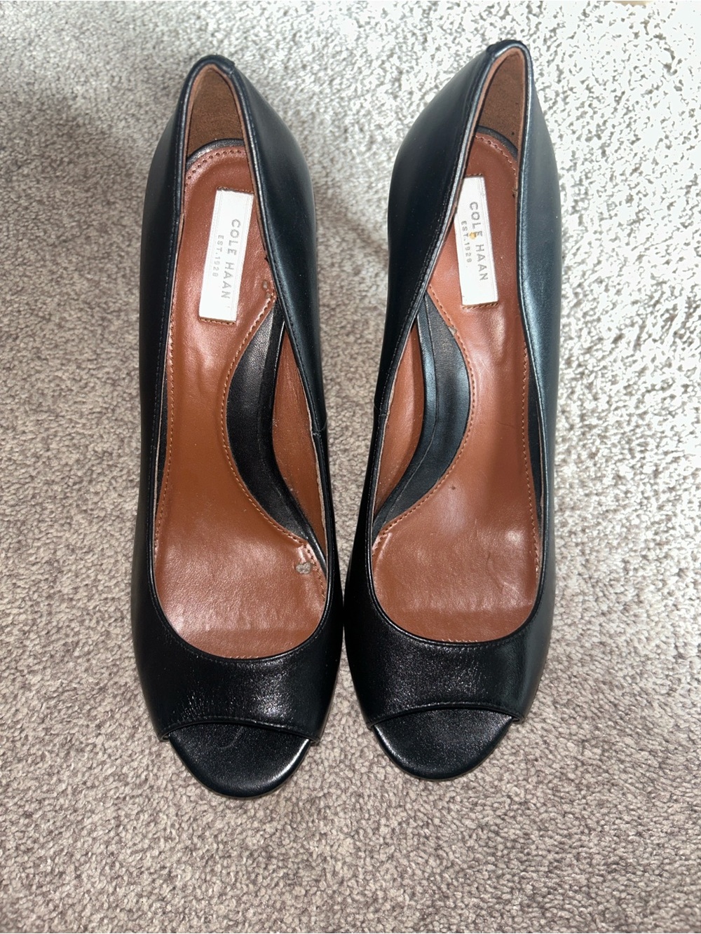 Cole Haan Black Leather Peep-Toe Pumps